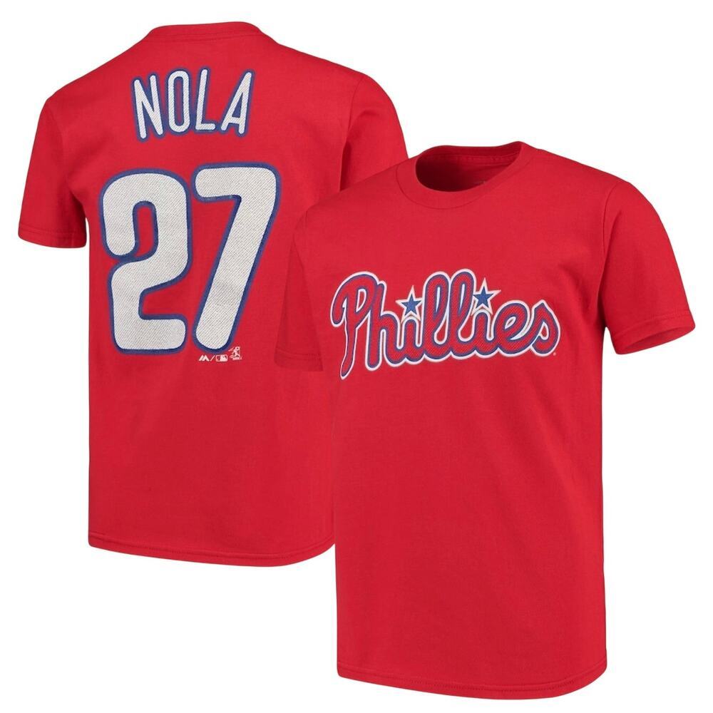 Philadelphia Phillies Aaron Nola Red Name Number Youth T-Shirt 27 MLB Sz M